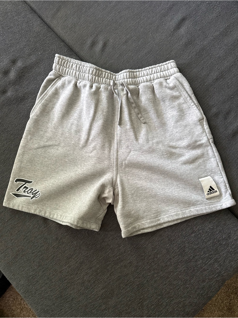 adidas Light Gray Men's Athletic Sweat Shorts with Troy Script